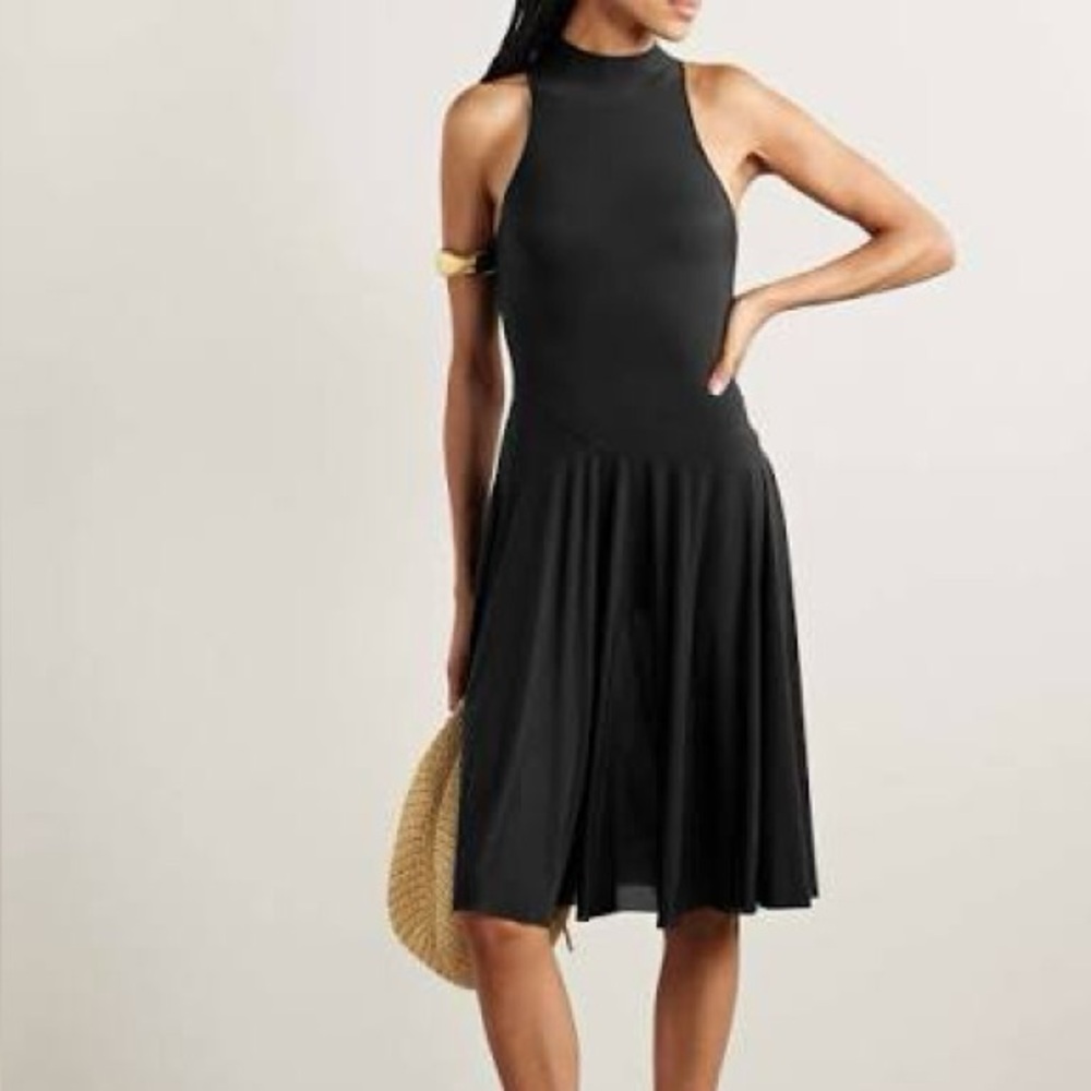 Skims Milky Sheer High Neck Midi Black Draped Dress S